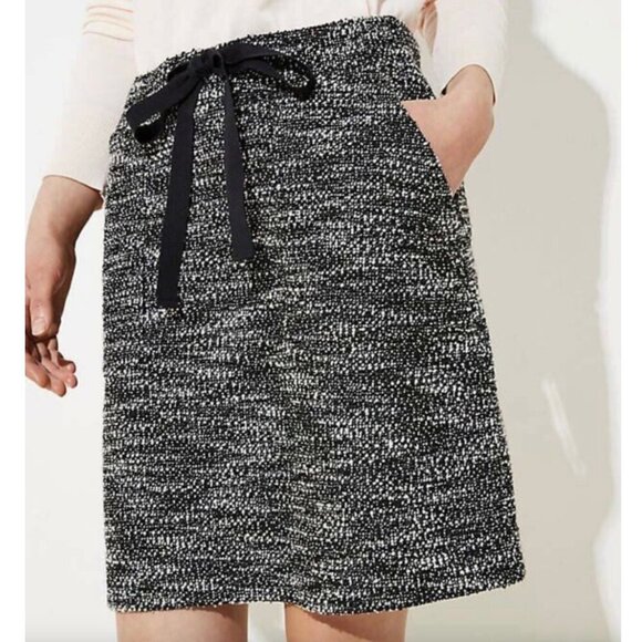 ANN TAYLOR LOFT Petites Boucle Pocket Drawstring Skirt Black White PETITE Small - Picture 4 of 14